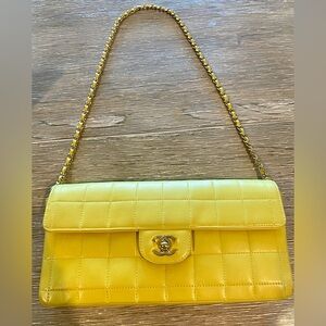 Authentic Chanel Classic Flap Lambskin Shoulder Bag - Vintage Chanel Bag Yellow